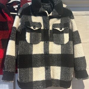 Black and White Plaid Sherpa Jacket